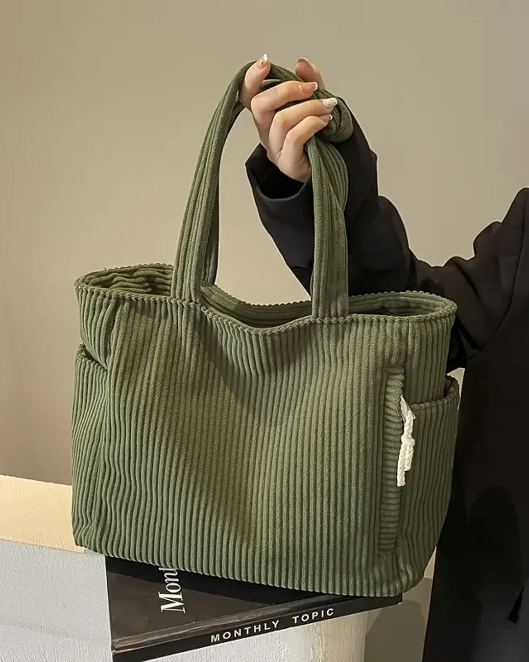 SYLVA | RIBBED TOTE BAG WITH CORD DETAIL