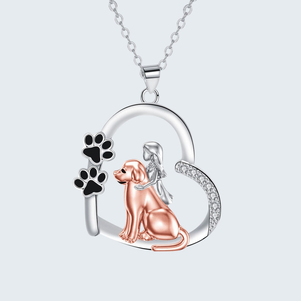 DOG AND GIRL HEART NECKLACE