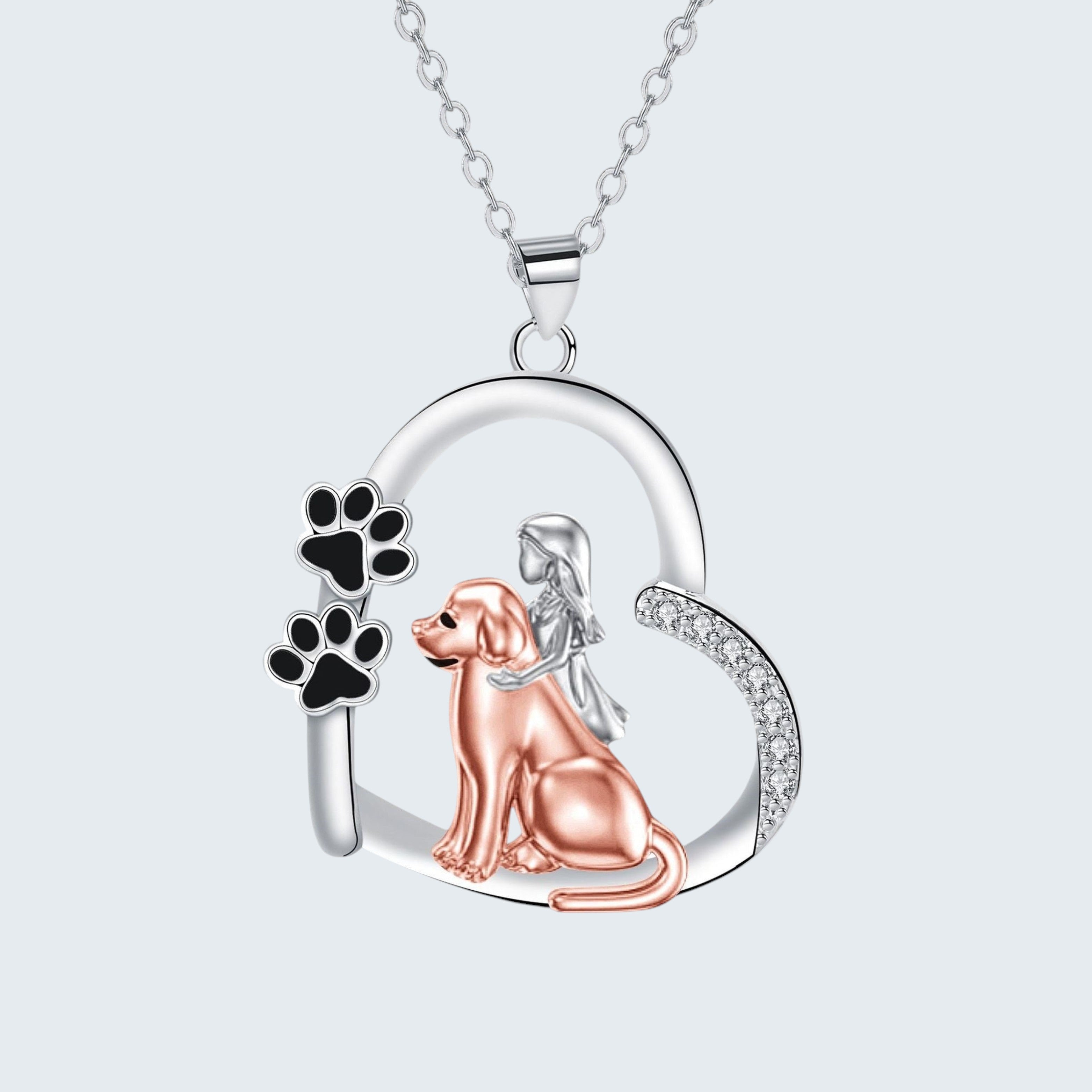 DOG AND GIRL HEART NECKLACE